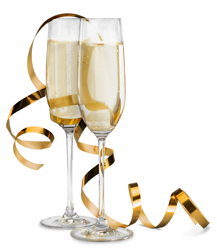 Glasses of Delicious Champagne with Glossy Golden Ribbon